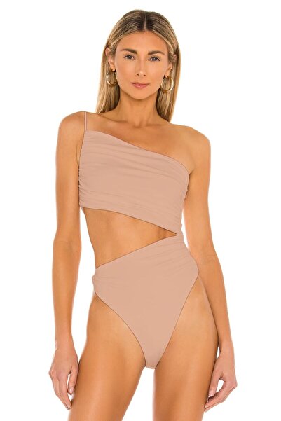 By Kul Design Γυναικείο μπεζ κορμάκι από μεταξωτό ζέρσεϊ με κορδόνι