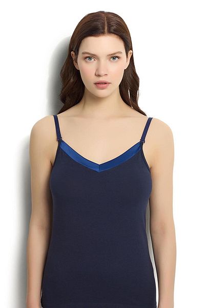 Jiber Navy Blue Satin Adjustable Strap Women's Undershirt 625