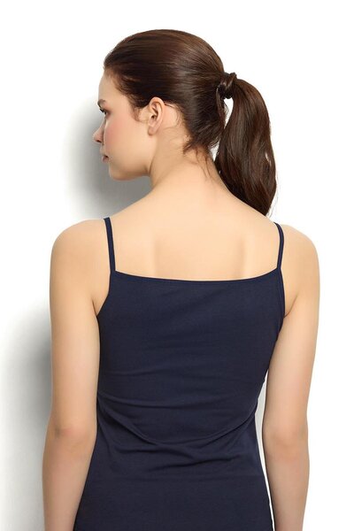 Jiber Women's Satin Collar Rope Strap Navy Blue Undershirt 626