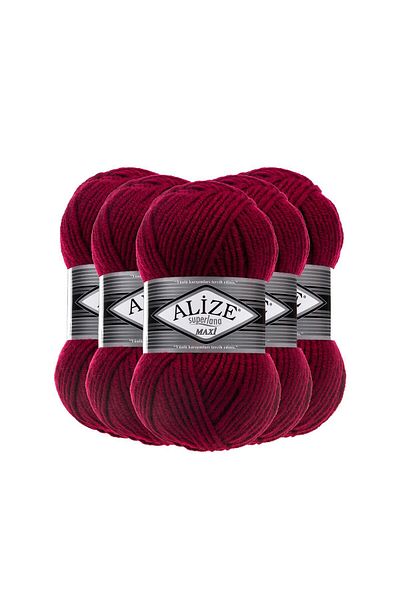 Alize Alize Superlana Maxi - 5 fire de tricotat manual, 390 Cherry Rotten
