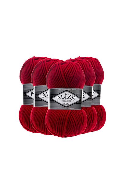 Alize Alize Superlana Maxi 5 Pieces Hand Knitting Yarn - 56 Red