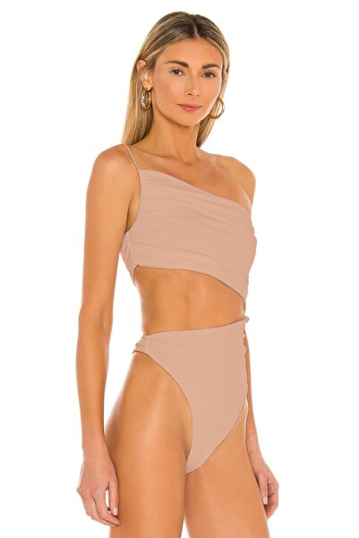 By Kul Design Γυναικείο μπεζ κορμάκι από μεταξωτό ζέρσεϊ με κορδόνι