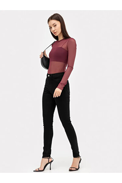 VEGA بوشا جينز سوبر أسود اللون لا يرمي ملصق عالي الخصر بوشا