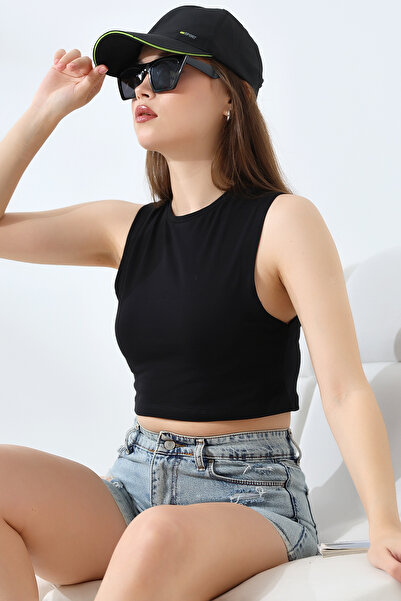 Endies Wide Cut Flexible Combed Crop Tank Top - Sleeveless 21755 BLACK