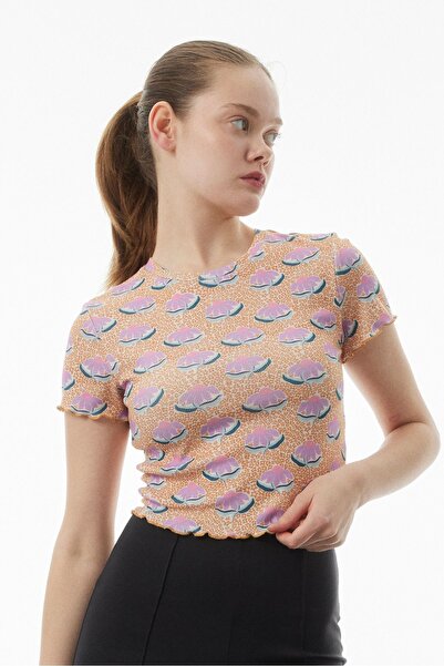 Mood Lab Tricou crop pentru femei cu imprimeu floral - Slim Fit