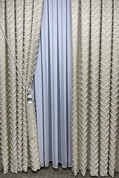 Cortibo Harmony Series Cream Background Tasseled Curtain - Pleated Free