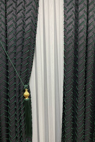 Cortibo Green Harmony Series - Tasseled Background Curtain, 1 to 2 Sparse Pleats
