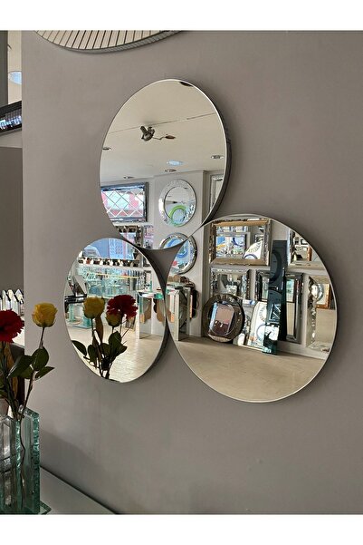 MURANO Üçlü Ayna Seti, Dekor Aynası, Salon Aynası, Oda Aynası 35cm Çapında Üç...