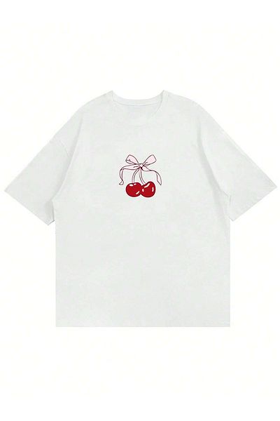 Mad&Calf Γυναικείο μπλουζάκι με στάμπα Cherry Crew Neck Oversize