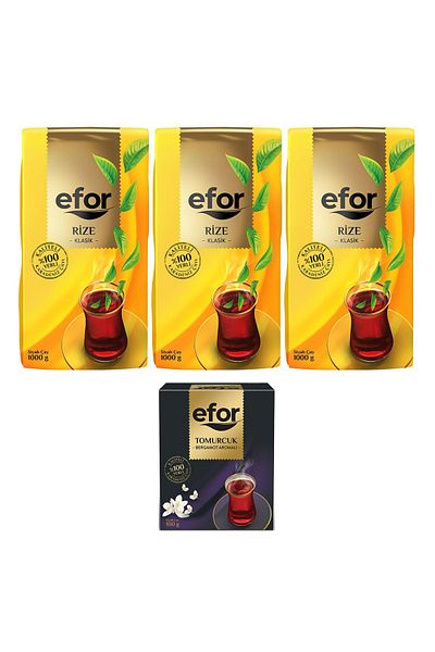 EFOR ÇAY Efor Rize Black Bulk Tea - 1,000gr x 3 Pieces + Bergamot Flavored Bud 100gr