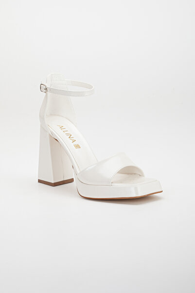 LİLLA Kadın Kalın Topuklu Köşeli Platform Sedef Rengi Gelinlik Ayakkabısı