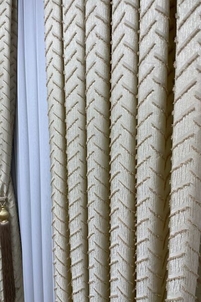 Cortibo Harmony Series Tasseled Background Curtain Cream & Beige - 2 Sparse Pleats in 1