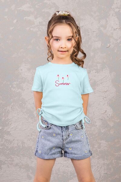 DMB BOYS & GIRLS Embroidered Short Sleeve Camisole Blouse - Side Lace Up