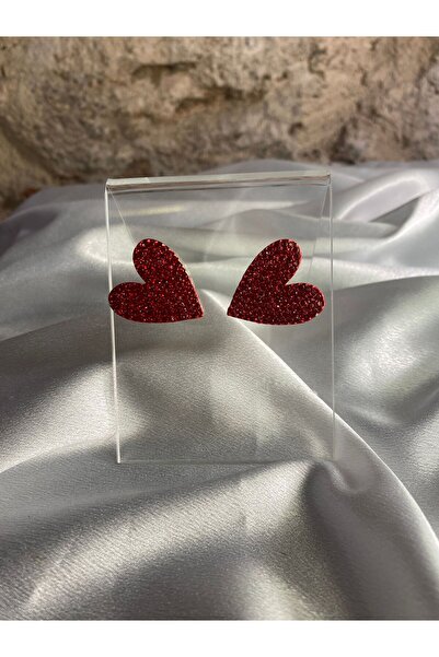 ATELIER İREM Zirkon Taşlı Kırmızı Kalp Küpe