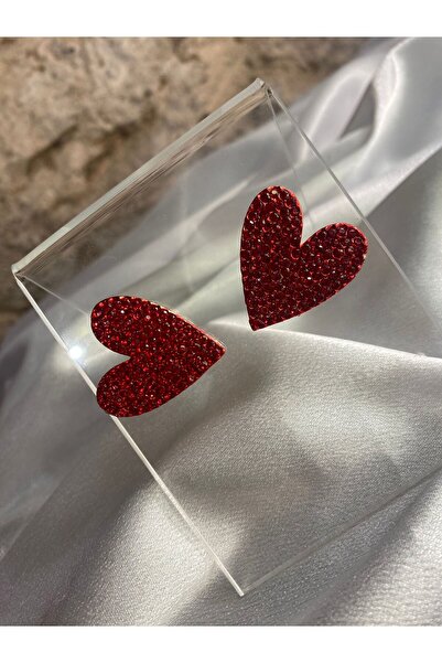 ATELIER İREM Zirkon Taşlı Kırmızı Kalp Küpe