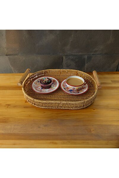 store trend Oval Orta Boy Sunum Dekor Rattan Tepsi