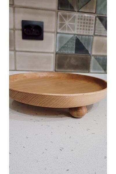 Minimalhomedesign Ahşap Ceviz Top Ayaklı Sunumluk Tepsi 30cm/ceviz Kase, Çere...