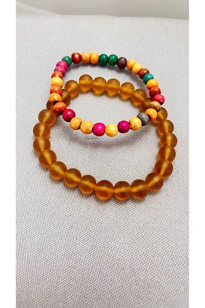 Atelier By Serkan Double Glass And Wooden Bead Bracelet