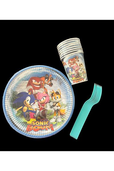 partideyince Water Plate and Cup Fork Set for 8 People - Sonic Soon