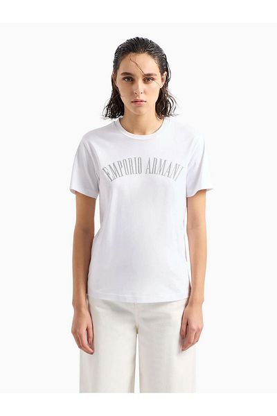 Emporio Armani تي شيرت نسائي قطن أبيض برقبة دائرية - كم قصير 3D2T7S 2JIDZ-0100