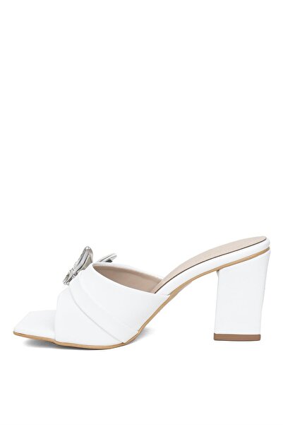 MİSS PARK MODA Miss Park Moda White Women's Heeled Slippers - PM161 K420