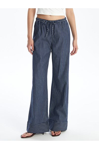 LC Waikiki Gestreifte Straight Fit Jeans für Damen - Elastischer Bund