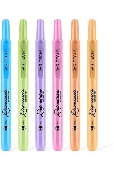 Writech Highlighters Fosforlu Kalemler 6'Lı Set - Geri Çekilebilir Tasarım