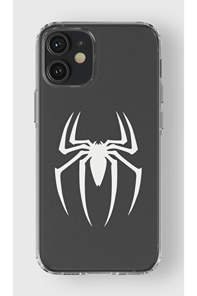 moonset Iphone 12 / 12 Pro Uyumlu Örümcek Logo Tasarımlı Baskılı Şeffaf Telef...