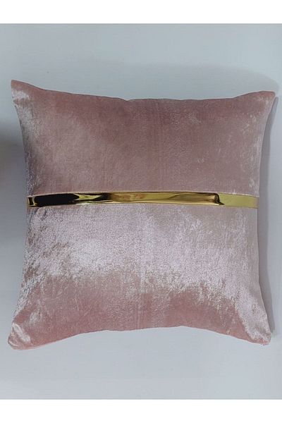 BALADI HOME Τετράγωνη μαξιλαροθήκη 40x40 cm με βελούδινο ύφασμα και χρυσά δερμάτινα αξεσουάρ