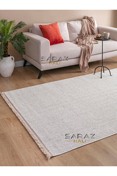 SARAZ HALI Krem Bukle Dokuma Dekoratif Modern Yumuşak Dokulu Salon Koridor Mutfak Halısı
