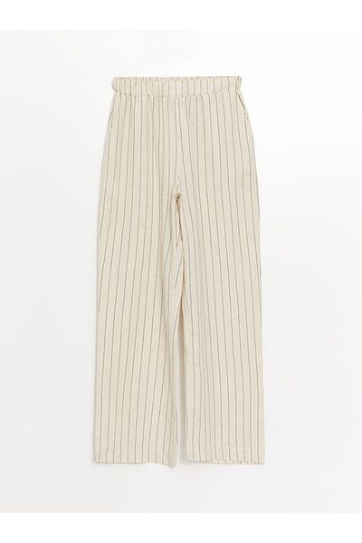 LC Waikiki Linen Blended Striped Women's Trousers with Elastic Waist