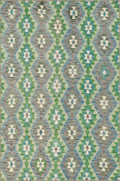 Rugs Modern Halı Green and Gray Themed Motif Geometric Patterned Vintage Deco...