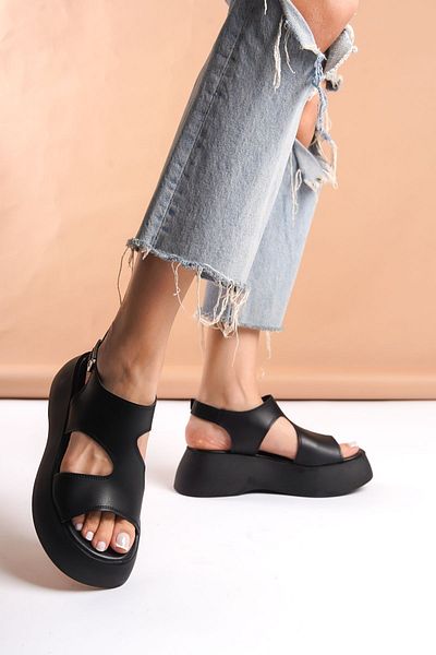 SEEM & BE Sandale de damă negre cu talpă cu platformă June
