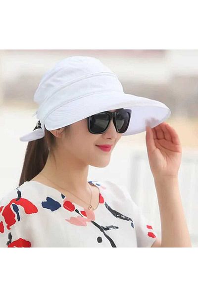 Betülce White Colored Sea Hat - UV Protected, Zippered and Removable