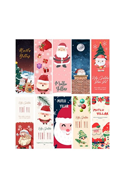 tsugame Yılbaşı Temalı Kitap Ayracı-Noel Baba Temalı Hediye Özel Tasarım 10'l...