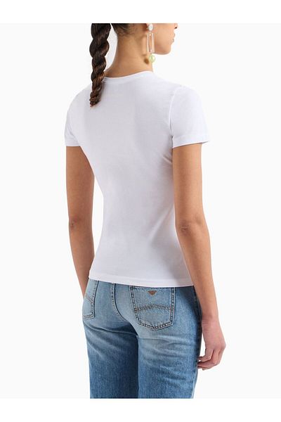 Emporio Armani تي شيرت أبيض - نسائي، قطن، كم قصير، رقبة دائرية، 3D2T7N 2J07Z-0100