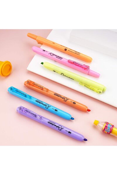 Writech Highlighters Fosforlu Kalemler 6'Lı Set - Geri Çekilebilir Tasarım