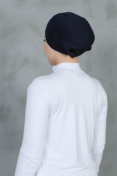 useev Navy Blue Hijab Combed Cotton Bonnet - Practical Seamless and Non-Slip