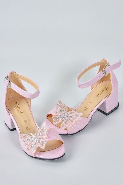 NS Little Pantofi de seara cu sclipici fluture pentru fete, pantofi cu toc pentru fete