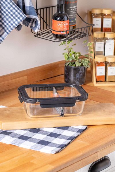 FH finehome 1500ml Sorbo Storage Container with Lock and Glass Lid, Two Compartments