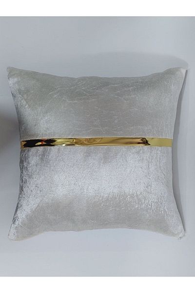 BALADI HOME Τετράγωνη μαξιλαροθήκη 40x40 cm με βελούδινο ύφασμα και χρυσά δερμάτινα αξεσουάρ