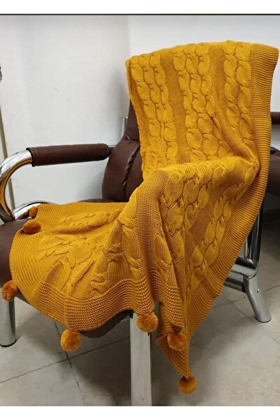 BALADI HOME Knitwear TV-Knee Blanket 130x170 cm - Pompom for Shawl and Sofa