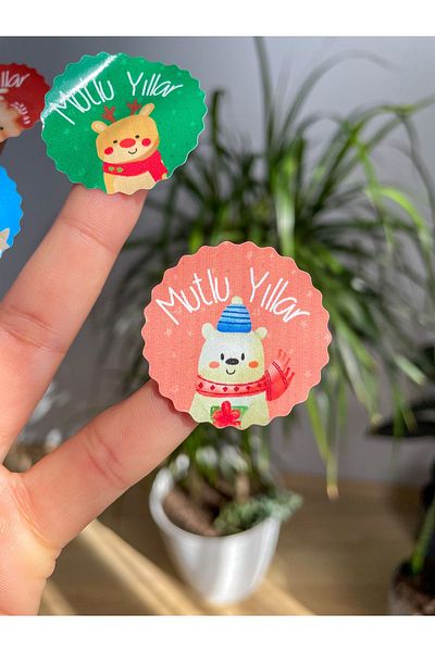 Hayal.kirtasiyesi 3.5 cm 48 Pieces Flower Cut Christmas Sticker - Cheerful Faces and Happy Birthday Opaque