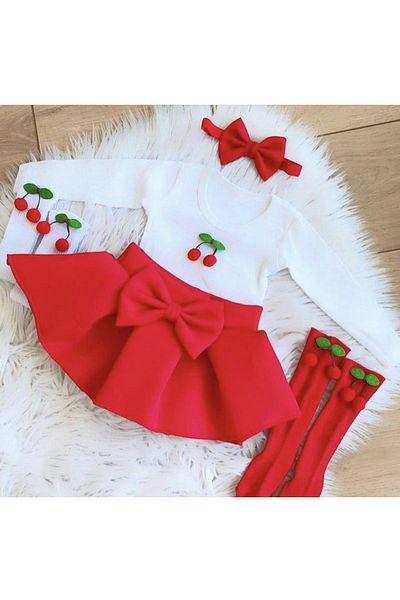 Kokosh kidss Girl's red skirt and cherry set