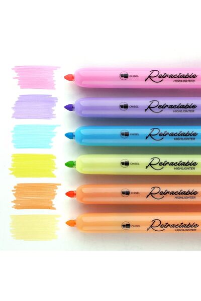 Writech Highlighters Fosforlu Kalemler 6'Lı Set - Geri Çekilebilir Tasarım
