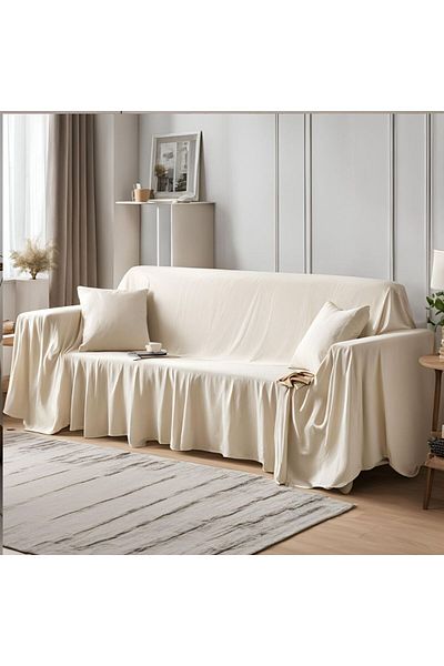 KAMİZ Ecru Cotton Linen Sofa Cover - 180x300