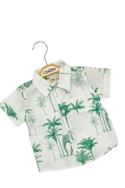 Çikoby Baby Boy Short Sleeve Cotton Elephant Patterned Shirt
