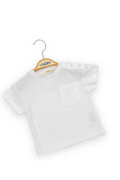 Çikoby Baby Boy Basic T-Shirt with Snap Collar and Cotton Pocket Detail