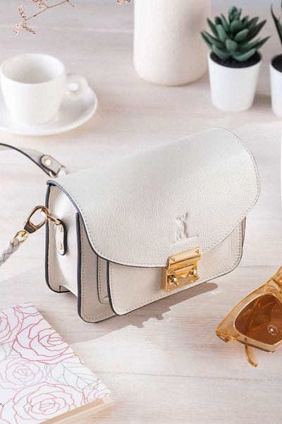 Conceria Pelle Women's Genuine Leather Bag with Strap - Satchel Bag, Cream