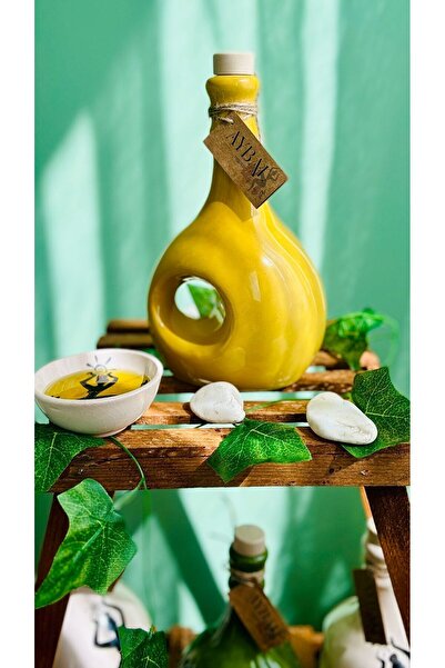 Natural Sızma Zeytinyağı Satürn Model Sarı Seramik Şişede 500 ml